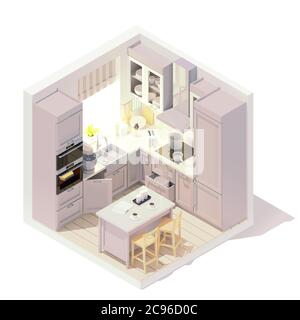 Vector isometric kitchen interior Stock Vector