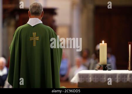 Basilica of Our Lady of Geneva.  Sunday mass.  Geneva. Switzerland. Stock Photo