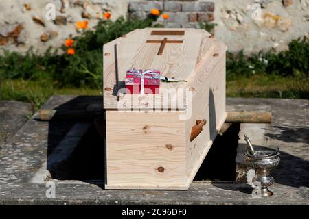 Funeral at Evreux graveyard, France during COVID-19 epidemic. Stock Photo