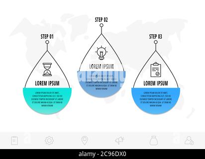 Vector infographics drop with 3 steps. Line flat template. Used for diagram, business, web, banner, workflow layout, presentations, flowchart, info Stock Vector