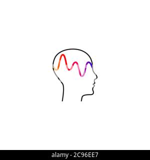 Brain activity and wave, profile of person with mental activity, symbol of therapy, creativity, psychology icon Stock Vector