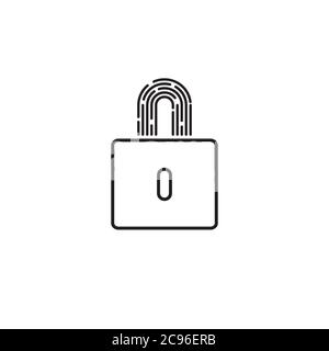 Security abstract minimal line icon with lock and fingerprint Stock Vector