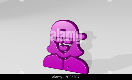 PEOPLE WOMAN CAP stand with shadow. 3D illustration of metallic sculpture over a white background with mild texture. business and concept Stock Photo