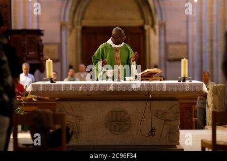 Basilica of Our Lady of Geneva.  Sunday mass.  Geneva. Switzerland. Stock Photo