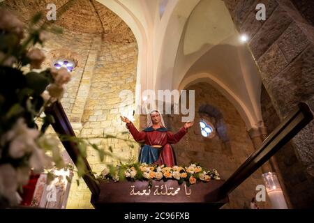 Procession of our lady of Zgharta for the Feast of the Assumption in Ehden, Lebanon. Stock Photo
