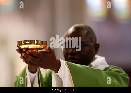 Basilica of Our Lady of Geneva.  Sunday mass.  Eucharist celebration.  Geneva. Switzerland. Stock Photo