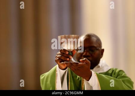 Basilica of Our Lady of Geneva.  Sunday mass.  Eucharist celebration.  Geneva. Switzerland. Stock Photo