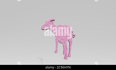 goat from a perspective on the wall. A thick sculpture made of metallic materials of 3D rendering. animal and background Stock Photo