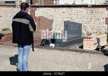 Funeral at Evreux graveyard, France during COVID-19 epidemic. Stock Photo