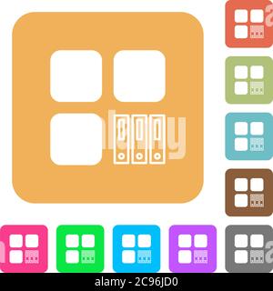 Archive component flat icons on rounded square vivid color backgrounds. Stock Vector