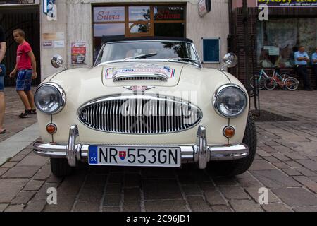 August 2019: Front Mask of Austin Healey MK III, BJ8, 1967 Stock Photo