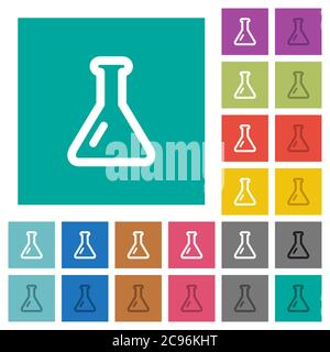 Empty flask multi colored flat icons on plain square backgrounds. Included white and darker icon variations for hover or active effects. Stock Vector