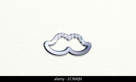 BEARD STYLE MUSTACHE on the wall. 3D illustration of metallic sculpture over a white background with mild texture. adult and bearded Stock Photo