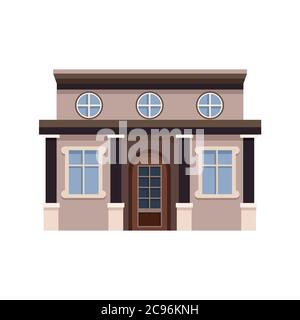 Facade of light gray building with round and rectangular windows Stock Vector