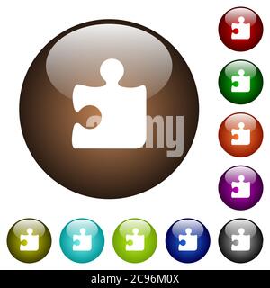 Puzzle white icons on round color glass buttons Stock Vector