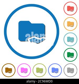 Shared folder flat color vector icons with shadows in round outlines on white background Stock Vector