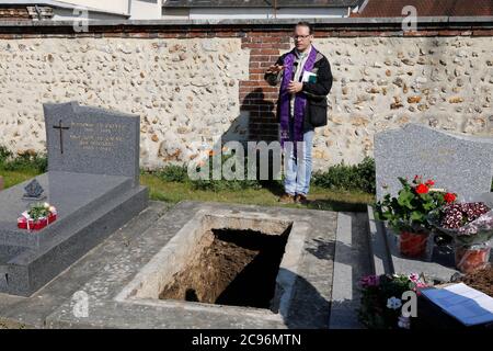 Funeral at Evreux graveyard, France during COVID-19 epidemic. Stock Photo