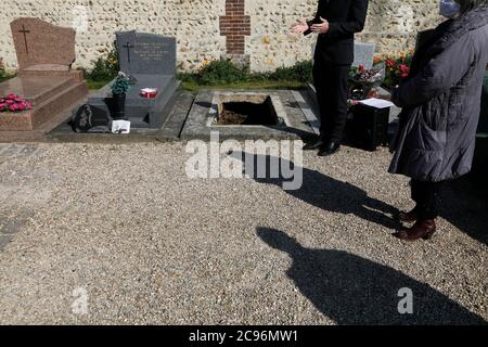 Funeral at Evreux graveyard, France during COVID-19 epidemic. Stock Photo