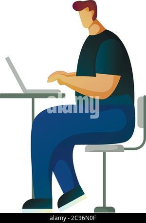 A buisnessman sitting infront of his laptop searching information in computer network. Searching concept. . A contemporary style. Vector flat design i Stock Vector