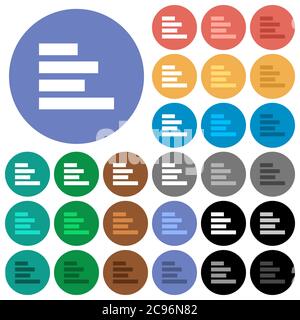 Text align left multi colored flat icons on round backgrounds. Included white, light and dark icon variations for hover and active status effects, and Stock Vector
