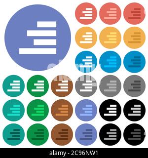 Text align right multi colored flat icons on round backgrounds. Included white, light and dark icon variations for hover and active status effects, an Stock Vector