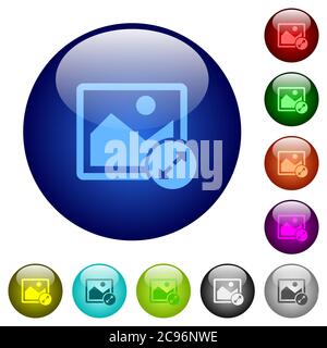 Resize image large icons on round color glass buttons Stock Vector