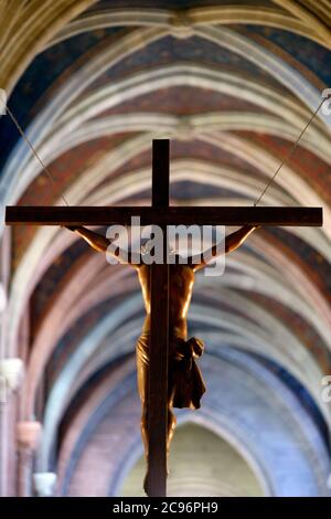 Basilica of Our Lady of Geneva.  Sculpture.  The crucifixion. Jesus on the cross.  Geneva. Switzerland. Stock Photo