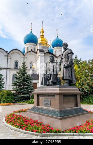 Kazan/Russia-05.07.20:The Monument to Kazan Kremlin Builders. Translation: to architects of the Kazan Kremlin Stock Photo