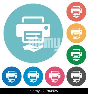 Shared printer flat white icons on round color backgrounds Stock Vector