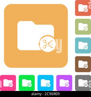 Cut directory flat icons on rounded square vivid color backgrounds. Stock Vector