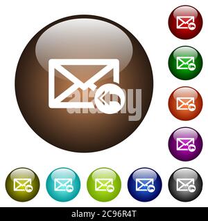Mail reply to all recipient white icons on round color glass buttons Stock Vector