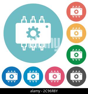Hardware settings flat white icons on round color backgrounds Stock Vector