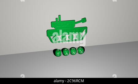 TANK cubic letters with 3D icon on the top - 3D illustration for