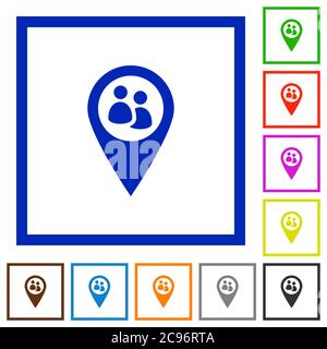 Fleet tracking flat color icons in square frames on white background Stock Vector