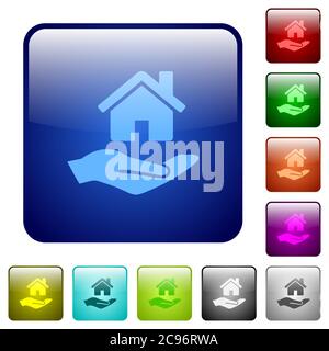 Home insurance icons in rounded square color glossy button set Stock Vector