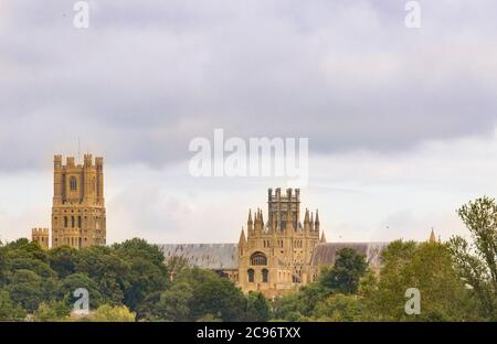 Ely Cathedral, Ely, Cambridgeshire, Landscape shot from the River Great Ouse. Stock Photo