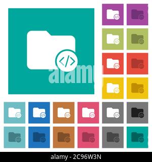Source code directory multi colored flat icons on plain square backgrounds. Included white and darker icon variations for hover or active effects. Stock Vector
