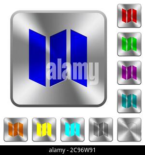 Collapsible map engraved icons on rounded square glossy steel buttons Stock Vector