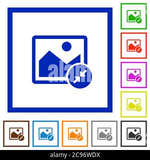 Resize image small flat color icons in square frames on white background Stock Vector