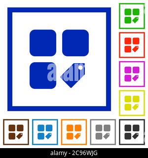 Tag component flat color icons in square frames on white background Stock Vector