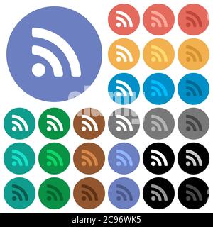 Radio signal multi colored flat icons on round backgrounds. Included white, light and dark icon variations for hover and active status effects, and bo Stock Vector