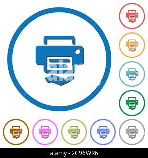 Shared printer flat color vector icons with shadows in round outlines on white background Stock Vector