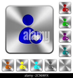 Favorite user engraved icons on rounded square glossy steel buttons Stock Vector