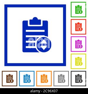 Adjust note priority flat color icons in square frames on white background Stock Vector