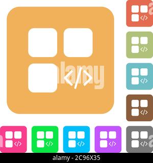 Component programming flat icons on rounded square vivid color backgrounds. Stock Vector