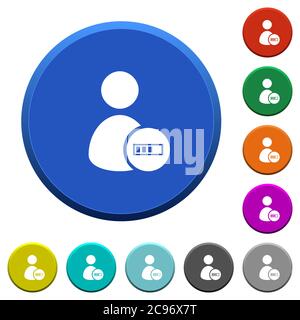 User account processing round color beveled buttons with smooth surfaces and flat white icons Stock Vector