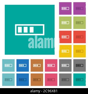 Progressbar multi colored flat icons on plain square backgrounds. Included white and darker icon variations for hover or active effects. Stock Vector
