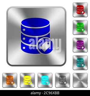 Database tag engraved icons on rounded square glossy steel buttons Stock Vector