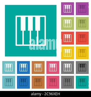 Piano keyboard multi colored flat icons on plain square backgrounds. Included white and darker icon variations for hover or active effects. Stock Vector
