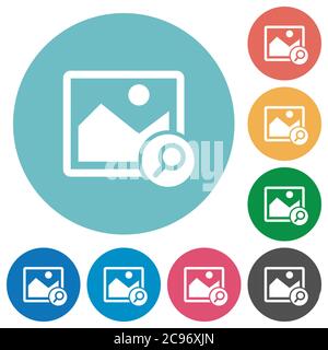 Zoom image flat white icons on round color backgrounds Stock Vector